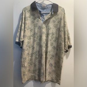 Vintage Bugle Boy Company Leaf Pattern Collar Polo Shirt Large